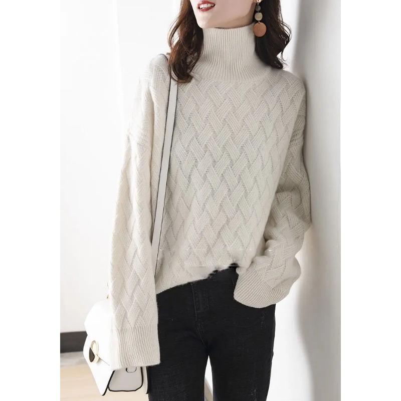 Women Casual Chic Loose Cashmere Sweater Autumn Winter Oversize Thick Long Sleeve Turtleneck Warm Knit Pullovers