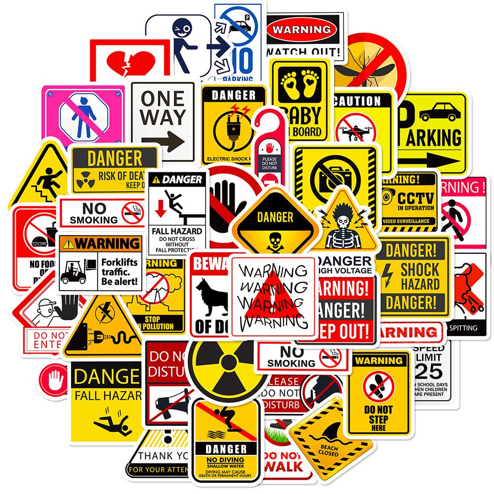 10/30/50pcs Warning Danger Signs Stickers Cool Safety Symbol Decals Graffiti DIY Motorcycle Scooter Helmet Waterproof Sticker