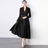 Stylish French Suit Dress with Dramatic Stitching and Midi Swing Design
