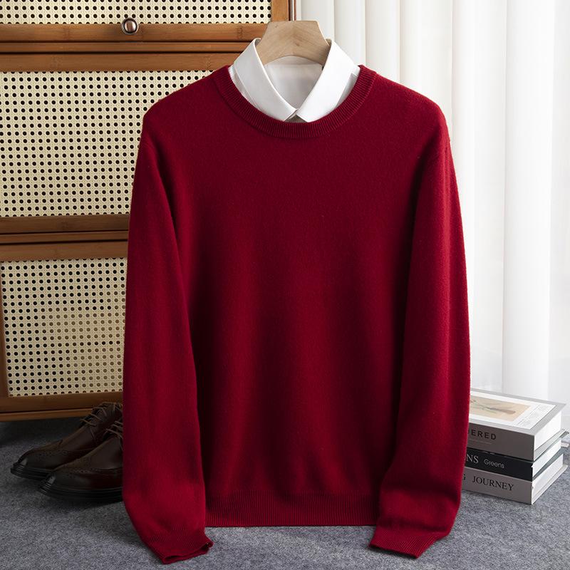 Men's Autumn/Winter Pure Wool Round Neck Loose Fit Cashmere Sweater - Youth Fashion