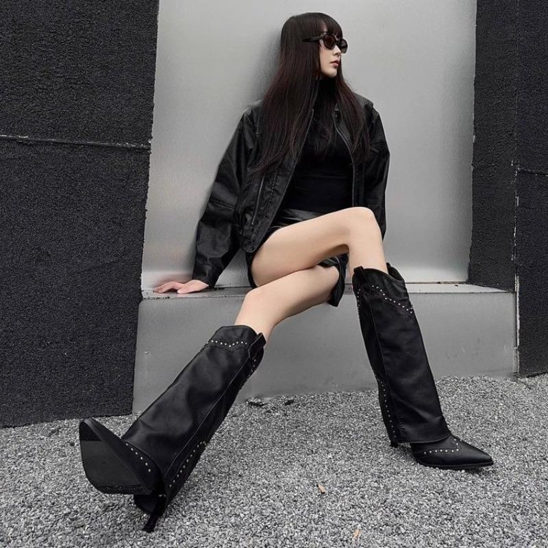 

2025 Осень Новые Высокие каблуки На все случаи жизни Высокие сапоги Облегающие Заостренный носок Сапоги до бедра 43 чёрный