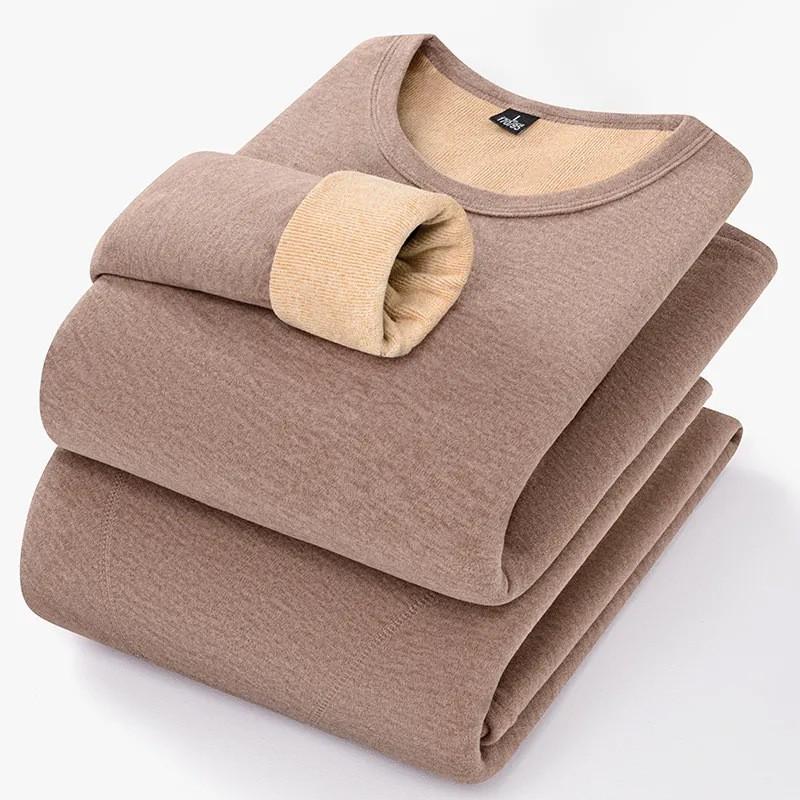 Thick Fleece Lined Thermal Underwear Set Men Women Winter Warm Long Sleeve Top Pants