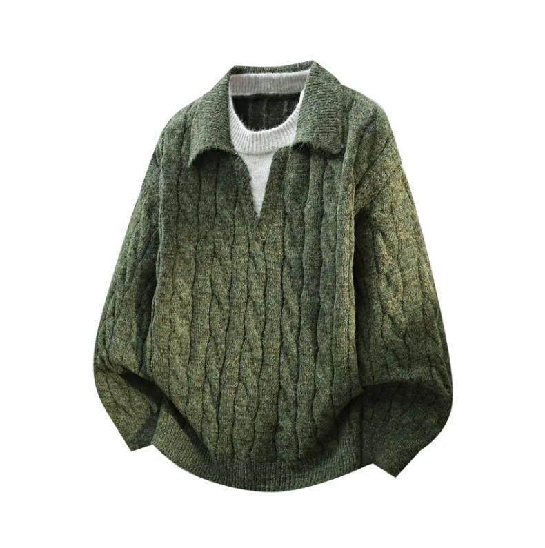Men's French Retro Cable Knit Sweater - Autumn/Winter Two-Piece, Loose Lapel Style