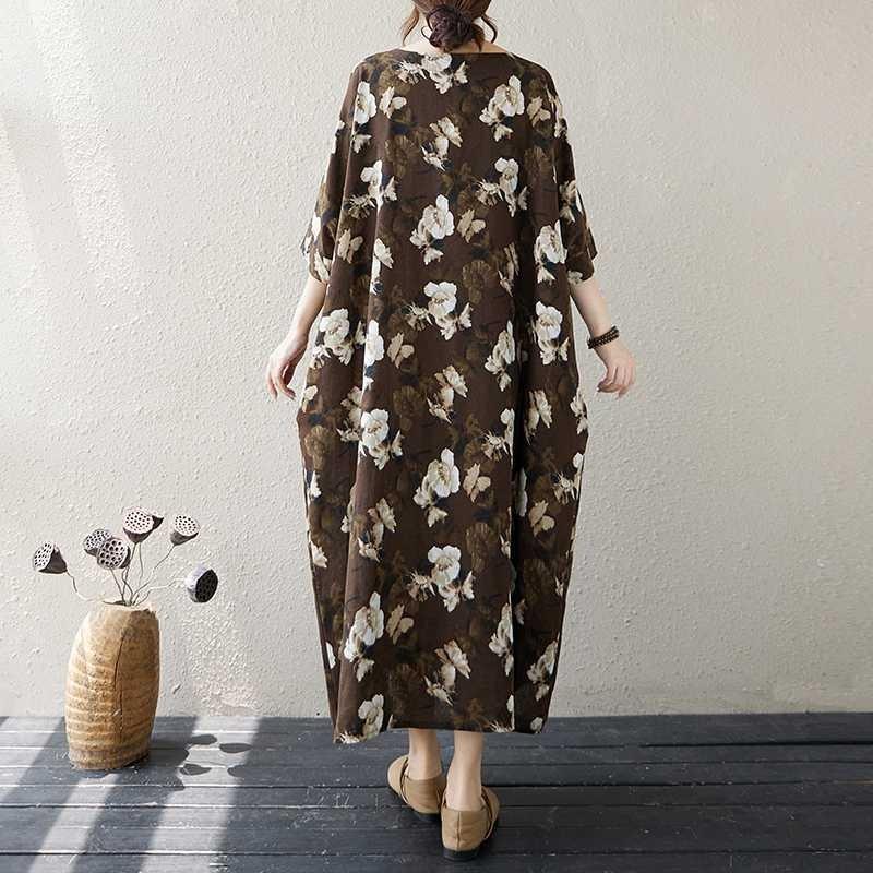 Summer Vintage Loose Cocoon Dress Round Neck Skirt