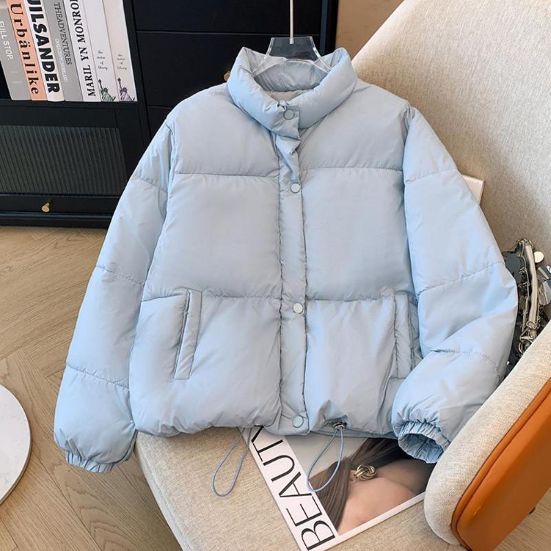 Chaqueta Acolchada Cortavientos de Color Sólido para Mujer Invierno Abrigo Corto Grueso Cálido Parka Esponjosa Tops Vintage