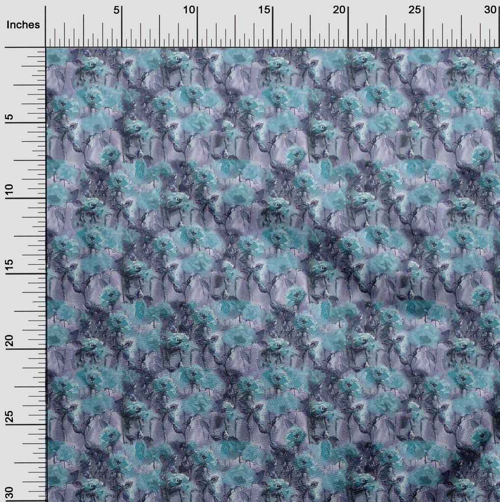 oneOone Cotton Poplin Blue Fabric Abstract Floral Sewing Fabric By The Yard Printed Diy Clothing Sewing Supplies 42 Inch