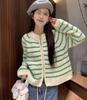 Women's French Chic Striped Knit Cardigan Jacket - Soft, Glutinous, Loose Fit, Zipper, Autumn/Winter 2025 Collection
