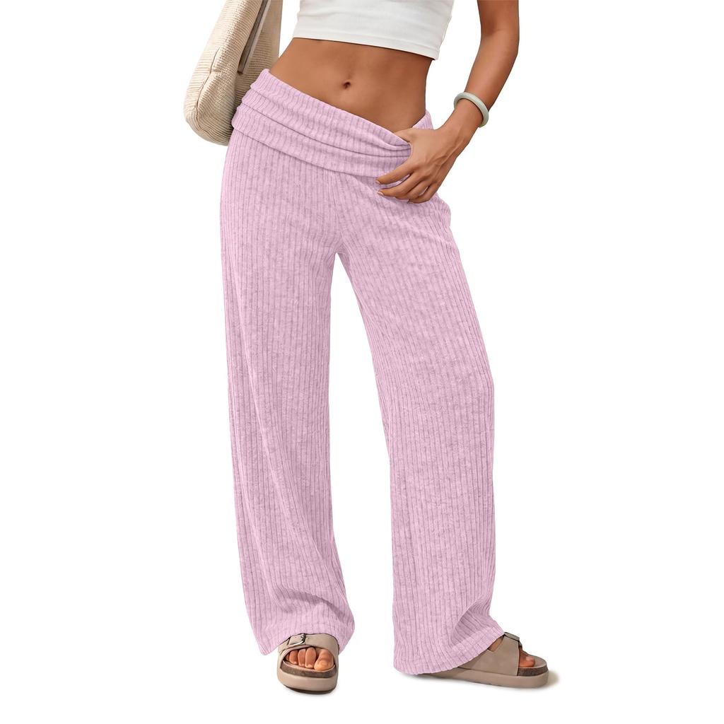 Women's High Waist Wide Leg Pants Color Soft Casual Trousers