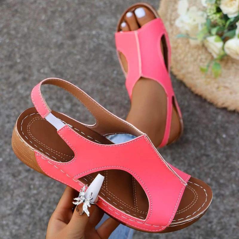 Sandals for Women with Elastic Band Stitching, Hollowed Out Thick Sole and Oversized Open Toe Casual Sandals for Women