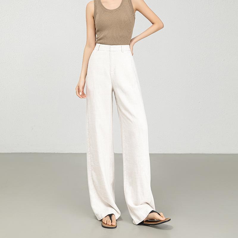 Cool Lyocell Tencel Linen Wide Leg Pants Women's Summer Thin Linen Old Money Style Loose High Waist Straight Pants