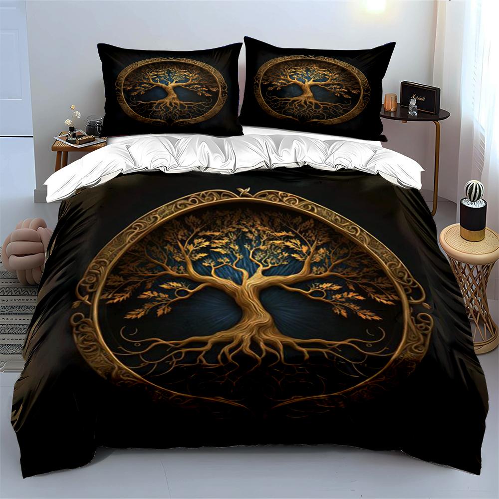 Golden Tree of Life Bedding Set Bedding Set (1 Duvet Cover, 2 Pillowcases, Duvet Not Included)
