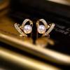 Simple pearl stud earrings new small peach heart elegant ear jewelry sweet niche love hollow earrings women