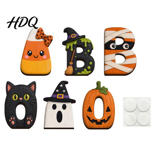 Vintage Style Halloween Decor Wooden BOO Decoration for Tiered Trays Creative Tabletop Solid Wood Centerpieces Party Boo Sign