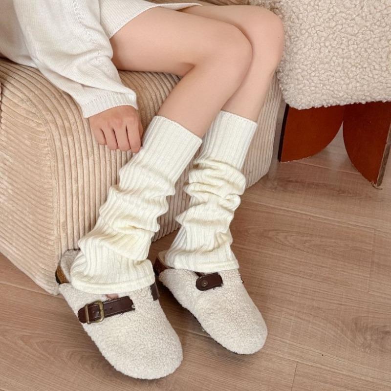 Sock Cover Women's Fall/winter Vertical Stripe Small Round Toe Basic Pile-up Sock Knitted Woolen Sweater for Warmth and Protection of The Lower Legs