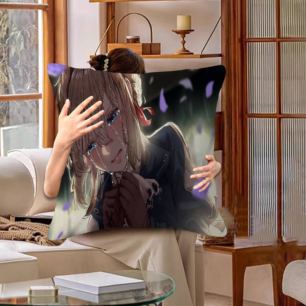 Anime Violet Evergarden Cushion Cover Inches Farmhouse Decor Home Throw Pillow Covers For Couch Decorations
