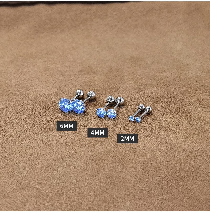 

Simple S925 Sterling Silver Blue Zircon Fashionable Screw Bead Earrings for Women Korean Mini Temperament Ear Accessories 3MM Silver