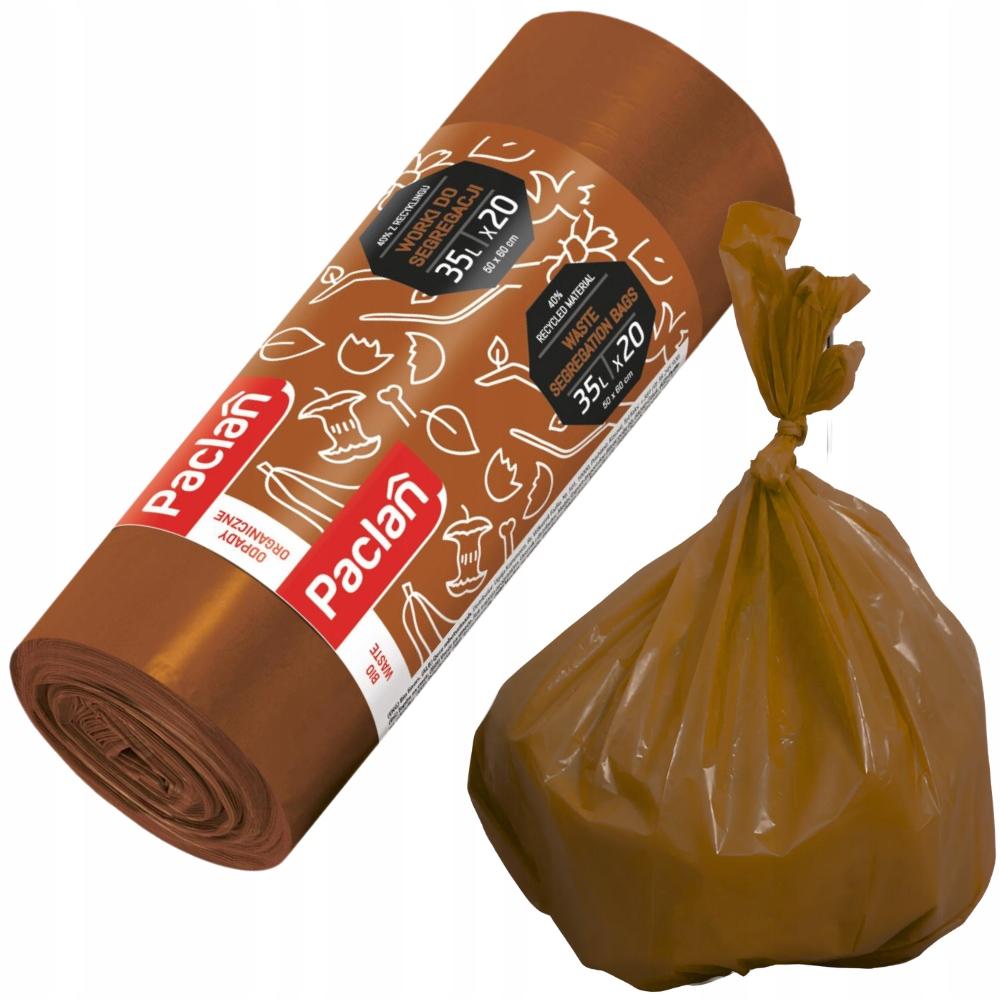 Paclan Recycling Bags for Organic Waste, 35L, 20 Pieces, Brown