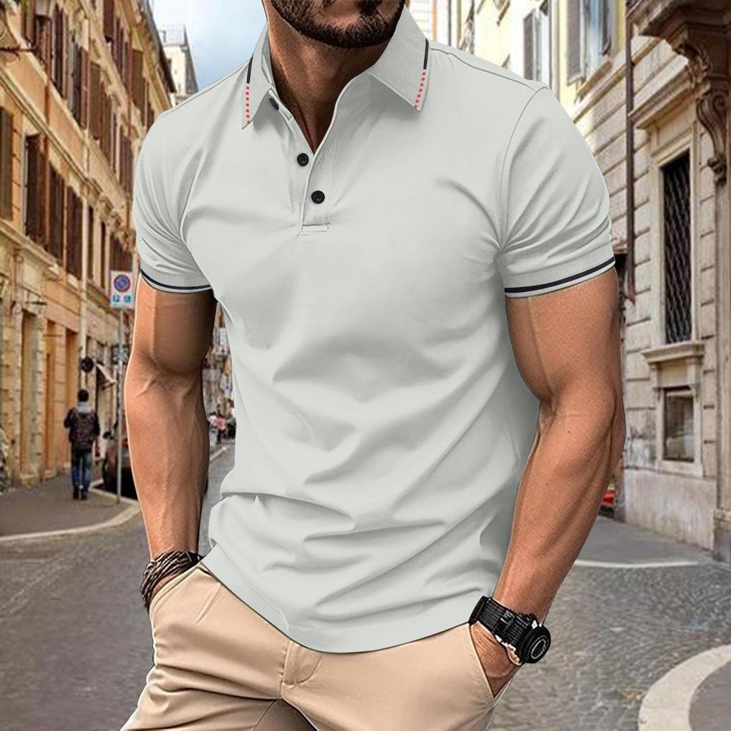 New Men's Casual POLO Shirt Ribbed Lapel Fashion Buttons Business Solid Colour Versatile T-shirt Tops