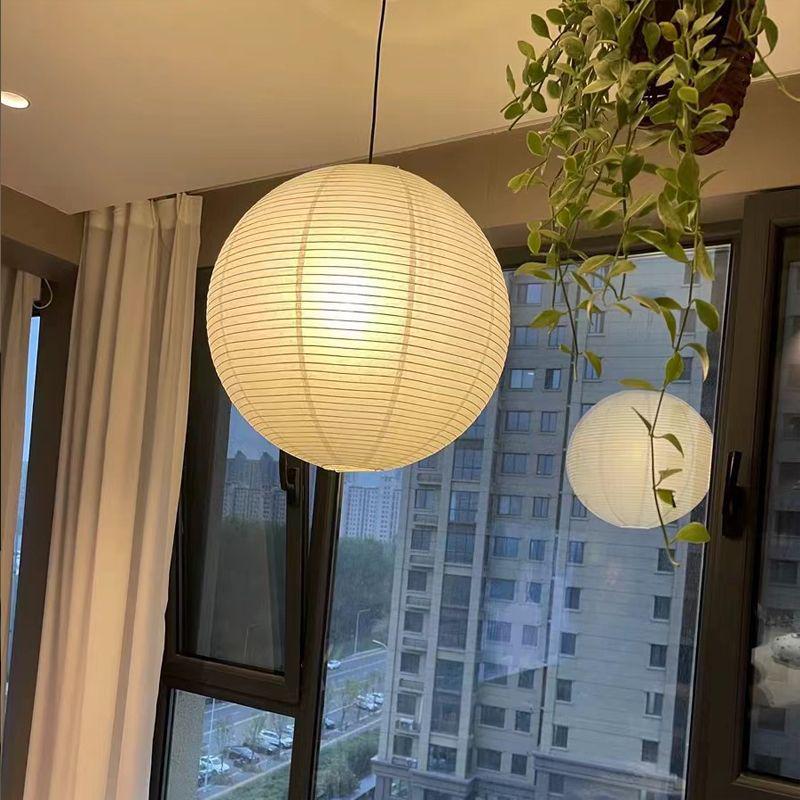 

Japanese Wabi-Sabi Style Round Paper Lamp - Noguchi Isamu Inspired Pendant Lamp for Bedroom, Dining Room, Clothing Store, Homestay. 30cm - cream lampshade - full spectrum white light