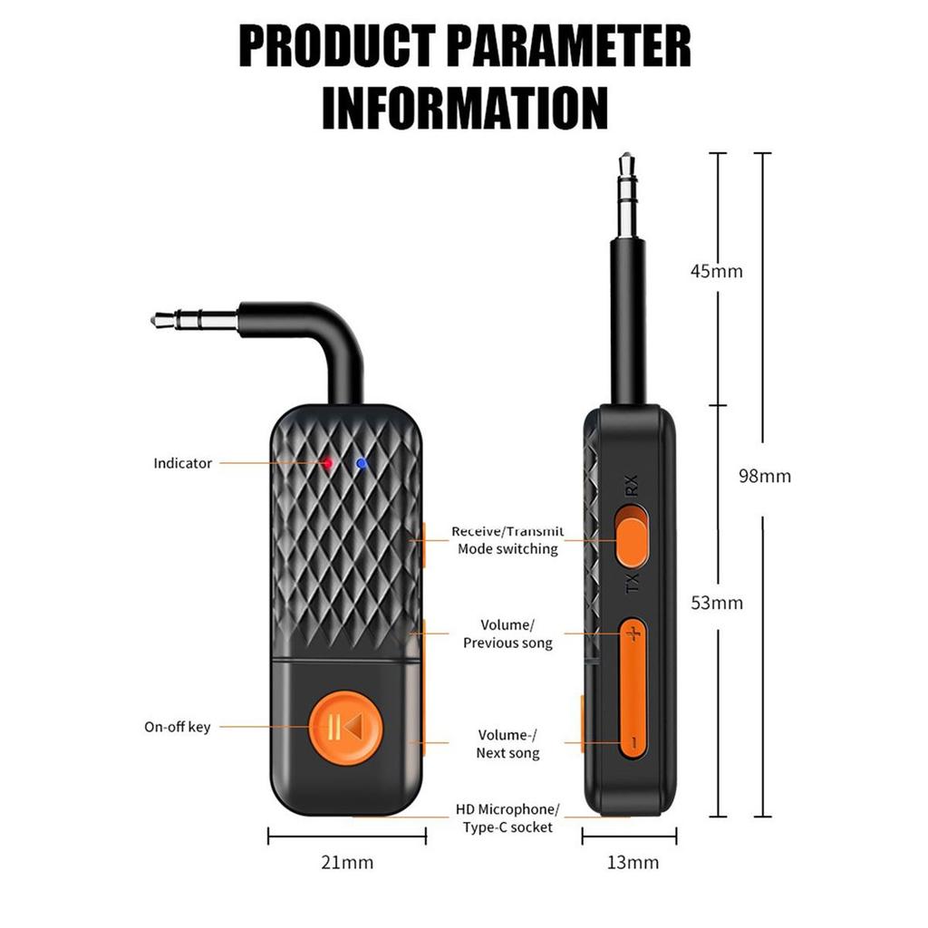 2 In 1 Wireless Bluetooth 5.4 Audio Adapter 3.5MM AUX Transmitter Receiver Hifi Stereo Music With Mic For Car Music Audio Airplane TV PC Headphone