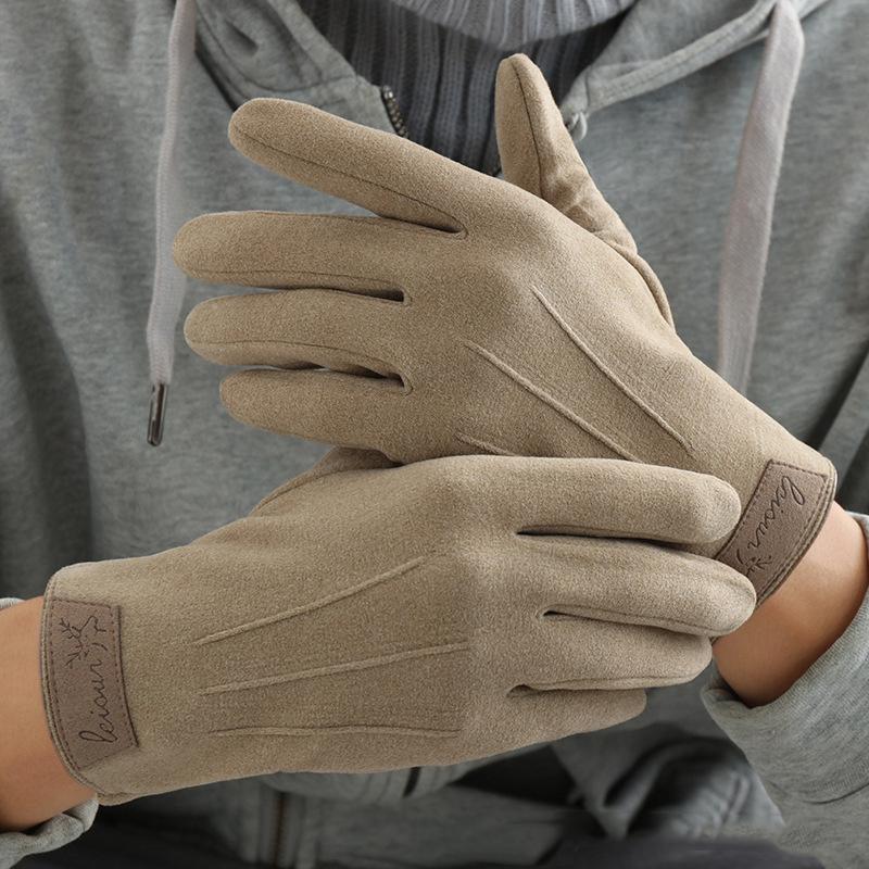 Winter Keep Warm Touch Screen Plus Velvet Inside Suede Mens Gloves Fashion Simple Solid Thicken Man Outdoor Cycling Drive