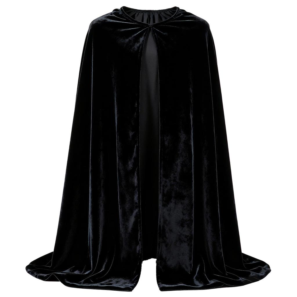Halloween velvet cape, adult-sized, for use as a Grim Reaper, wizard, demon, or vampire prop, in a European and American style