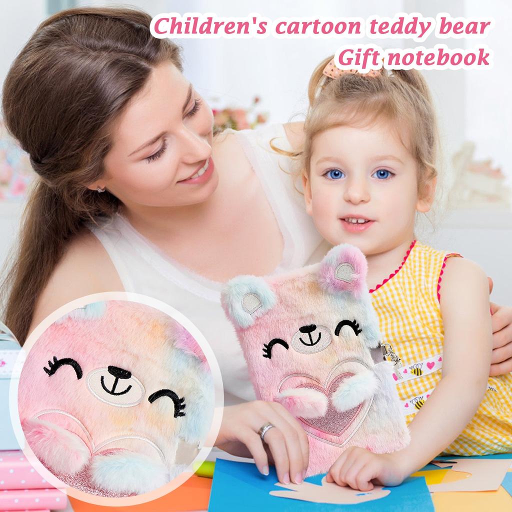 Cartoon Bear Plush Notebook With Lock Student A5 Diary Girl Handbook Girl Gift Book