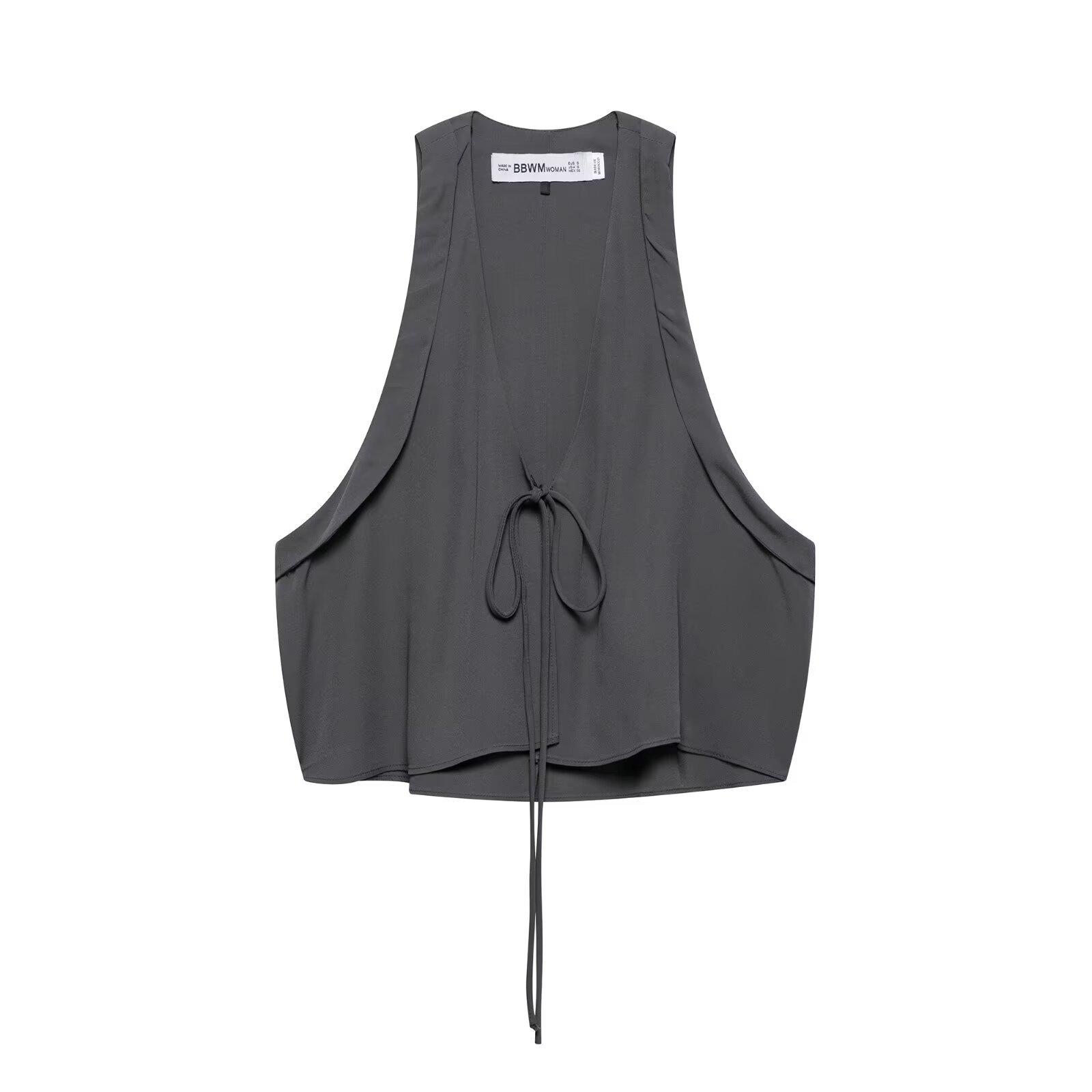 

Весна 2025 Женский Европейский и Американский Модный Топ-Жилет с Бантом Large серый