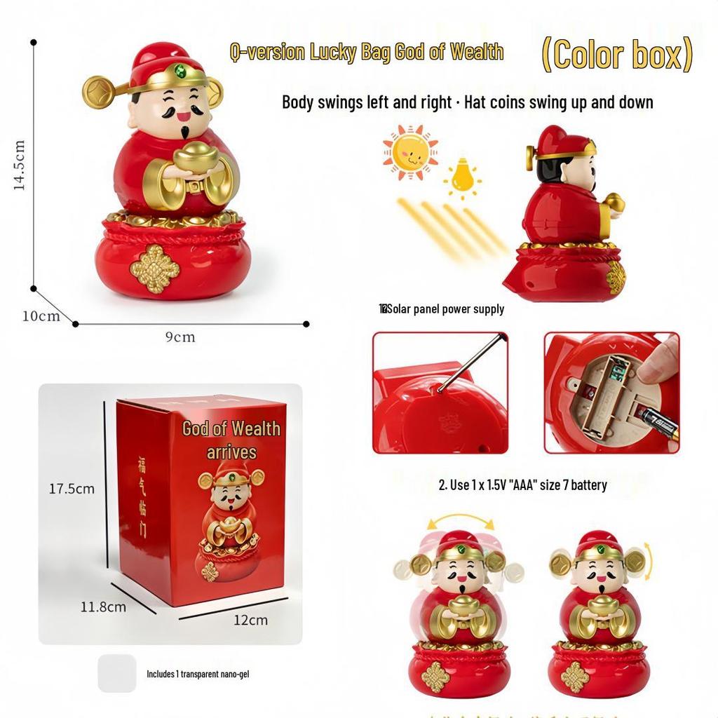 Solar-Powered God of Wealth Shaking Head Ornament - Creative Office Desktop Decoration for Wealth Attraction and Opening Ceremonies