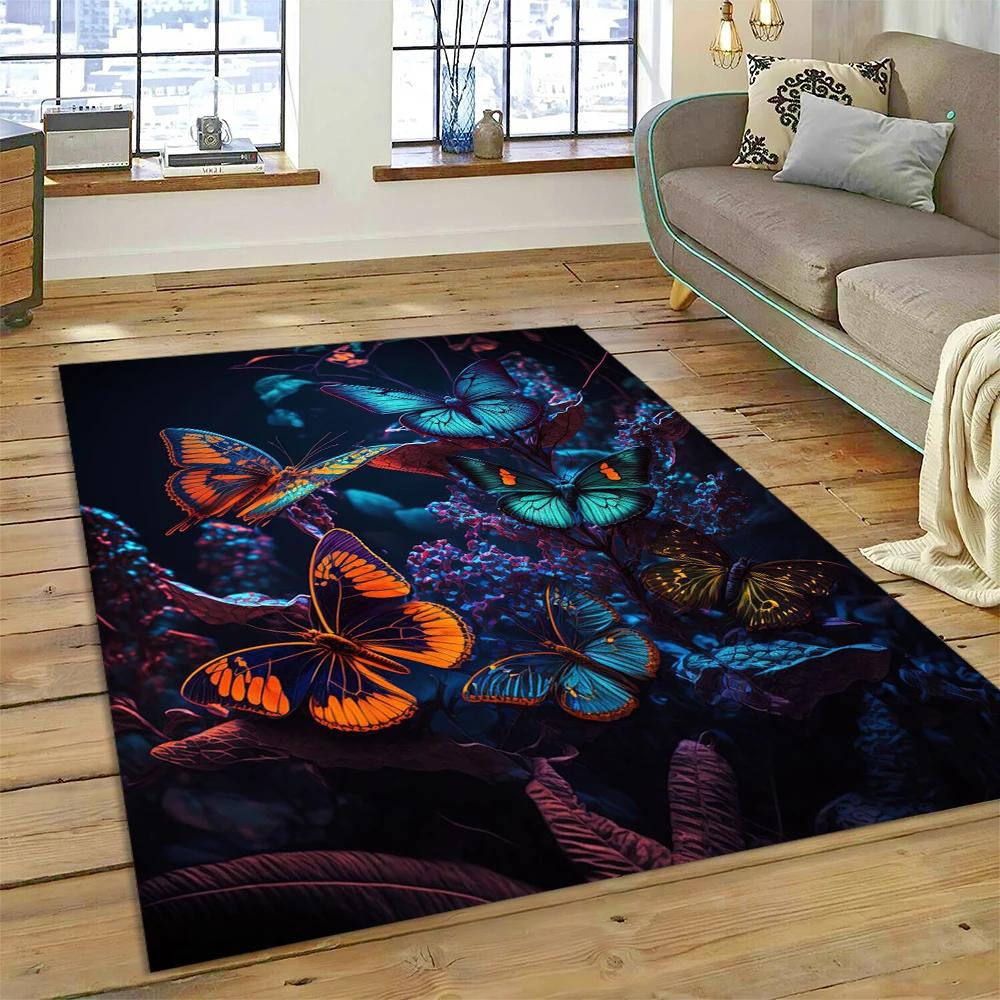 HD Fantasy Butterfly Flower Cartoon Carpet Rug for Home Living Room Bedroom Sofa Doormat Decor,Kids Area Rug Non-slip Floor Mat