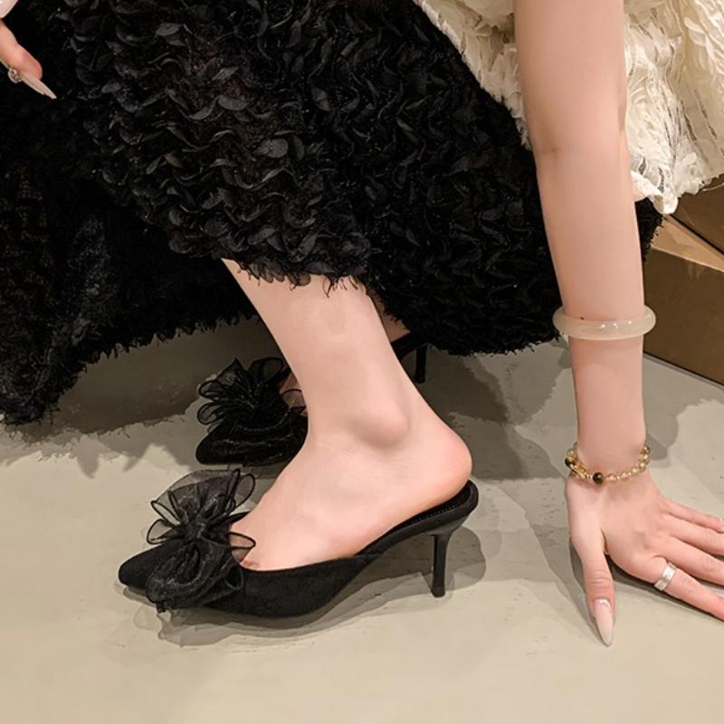 Fashion 2025 Fashion Slingbacks Women's High Heels New Leopard Print Summer Butterfly-knot Plus Size Best Seller Closed Toe Slippers