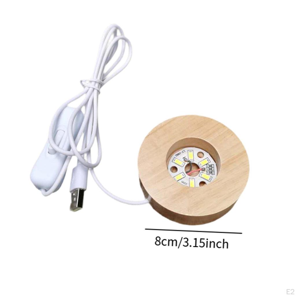 70mm Wooden Lighted Base Stand Round Lamp Night Light Holder for DIY Crystal Acrylic Board