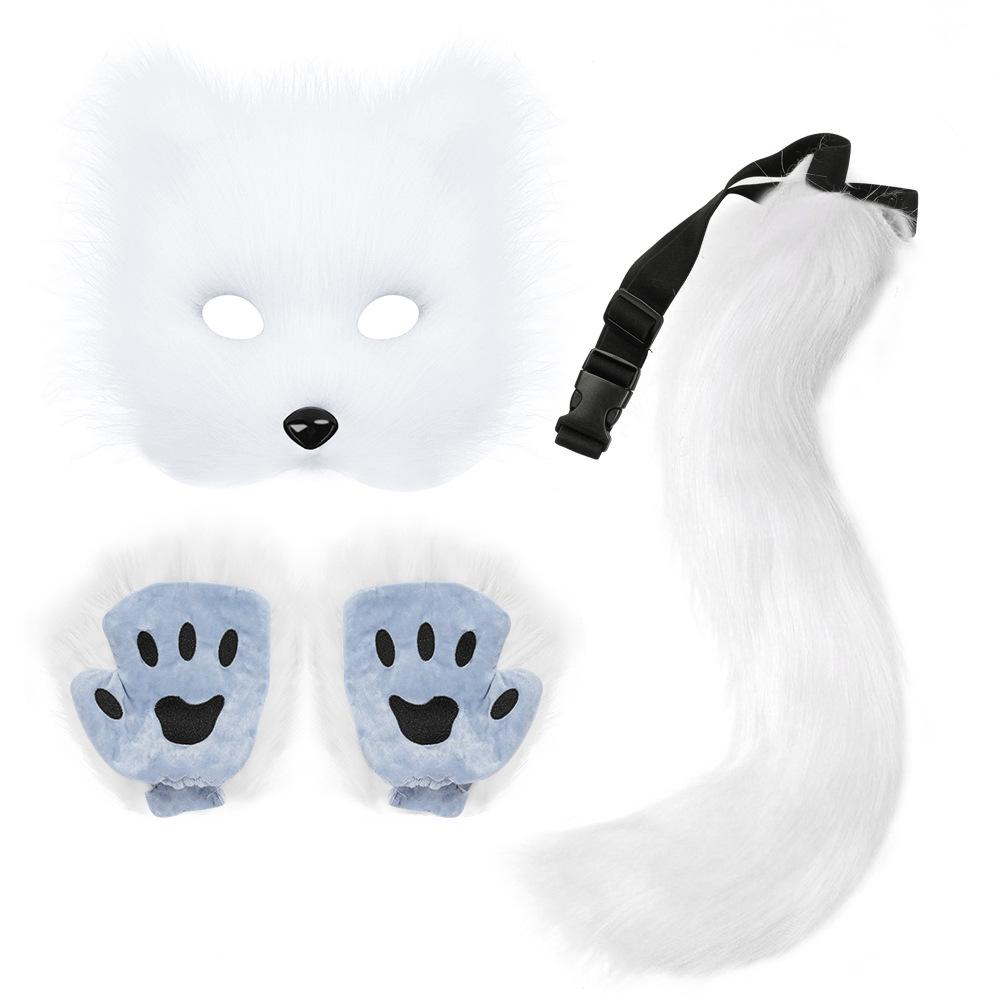 Halloween Fox Costume Set: Mask, Gloves & Plush Tail Cosplay Accessories