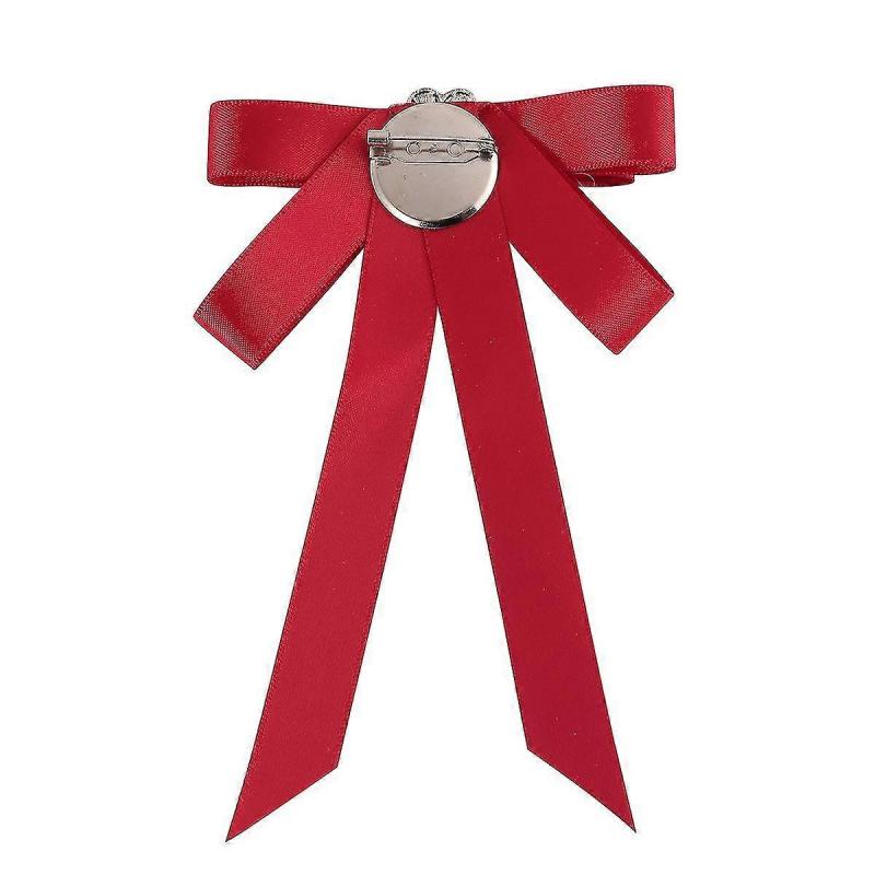 Bowknot Brooch Rhinestone Decorative Pin Cloth Retro Clothing Brooch for Woman (Red)