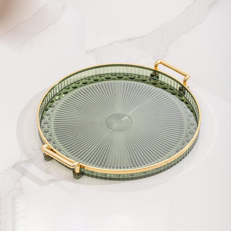 Luxury Gold-Rimmed Double-Handle Plastic Tray for Candy, Fruit, and Storage