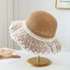 Bucket Hat Sweet Hat Women, Korean Style Lace Trimmed Straw Hat, Summer Beach Vacation Wide Brim Breathable
