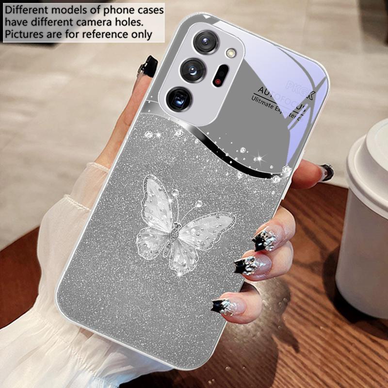 Gradient Diamond Butterfly For Samsung Galaxy Note 8 9 10 PRO 20 Ultra A01 02 03 Core 04E 4G 12 13 5G Tempering Glass Phone Case