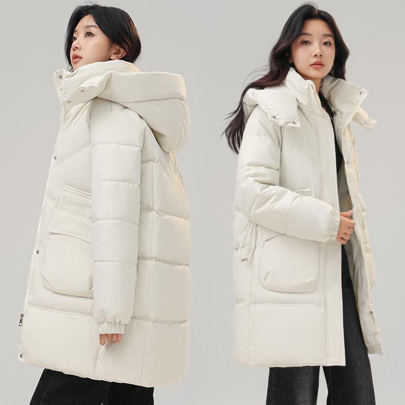Down cotton-padded clothes women's medium and long cotton-padded clothes, foreign-style thickened loose hooded winter cotton-padded jacket