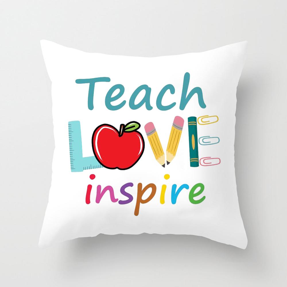 Teacher Life&Teacher Love Inspire Square Pillow Case Teacher's Day Gift Pillow Case Cushion Cover Bedroom Party Decoration
