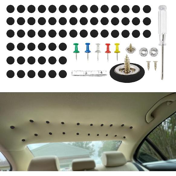 60PCS Headliner Repair Kit, Headliner Pins, Auto Roof Repair Snap Rivets and Installation Tool for Fixing Car Interior Ceiling Sagging Headliner,