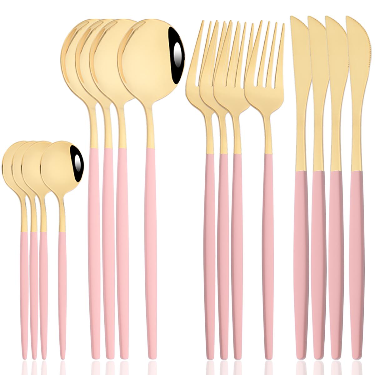 

16pcs Mirror Pink Gold Flatware Stainless Steel Cutlery Set Knife Coffee Spoon Fork Dinnerware Set Western Kitchen Tableware