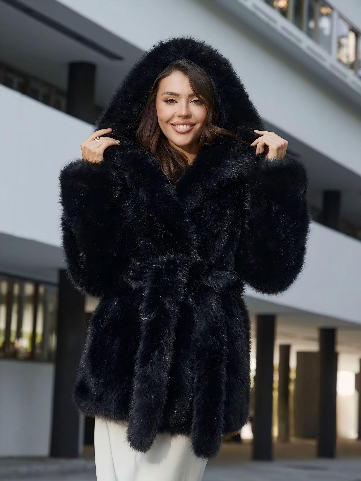 Women`s Fox Fur Faux Leather Loose-Fit