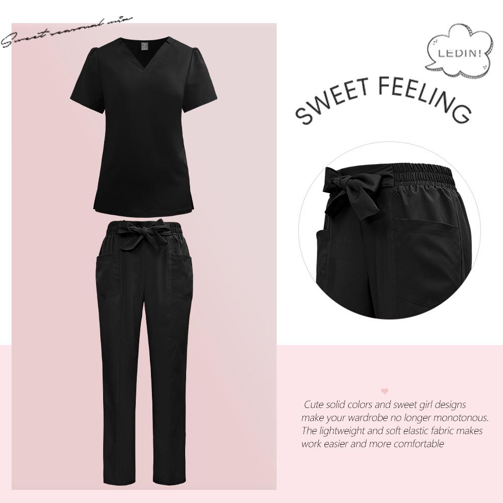 Surgical Uniforms Woman Fashion Bow Belt Nursing Scrubs Set Medical Uniform Top Pants Hospital Clinical Suits Beauty Spa Clothes