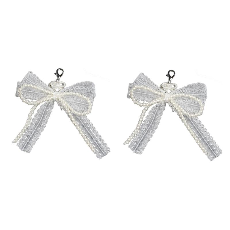 ABS Pearls and Lace Bowknot Detachable Shoe Ornament Women Shoelaces Charm Sophisticated Detachable Footwear Ornament