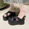 Fashion Summer Women Slippers Beach Flip-Flops Ladies Chunky Leather Shoes Wedge Heels Outside Sandals Woman High Platform Slippers 8CM