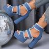 Summer Women Sandals New Platform Blue Denim Ankle Strap High Heels Shoes for Women Fashion Outdoor Sexy Peep Toe Sandals Women