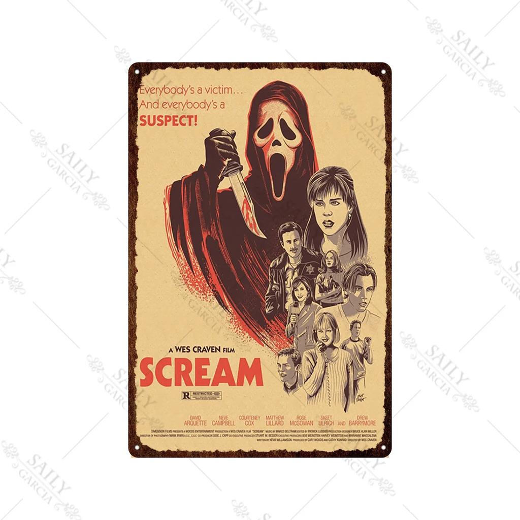 Scream Dead Horror Film Metal Tin Sign Posters Movies American Wall Art Metal Plates Man Cave Pub Bar Sign Metal Decor Plaques