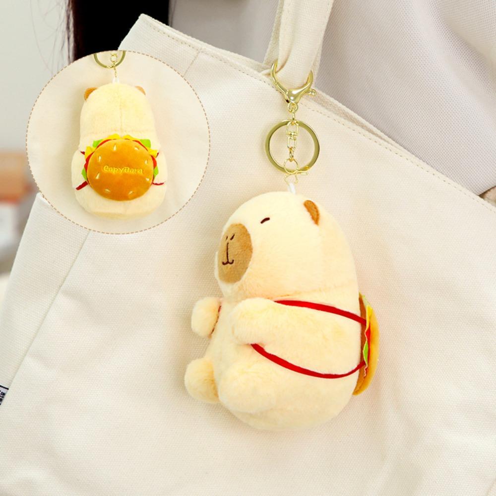 

Soft Plush Kapibara Key Ring Hamburger School Bag Pendant Creative Stuffed Animals Toy Couple Style1