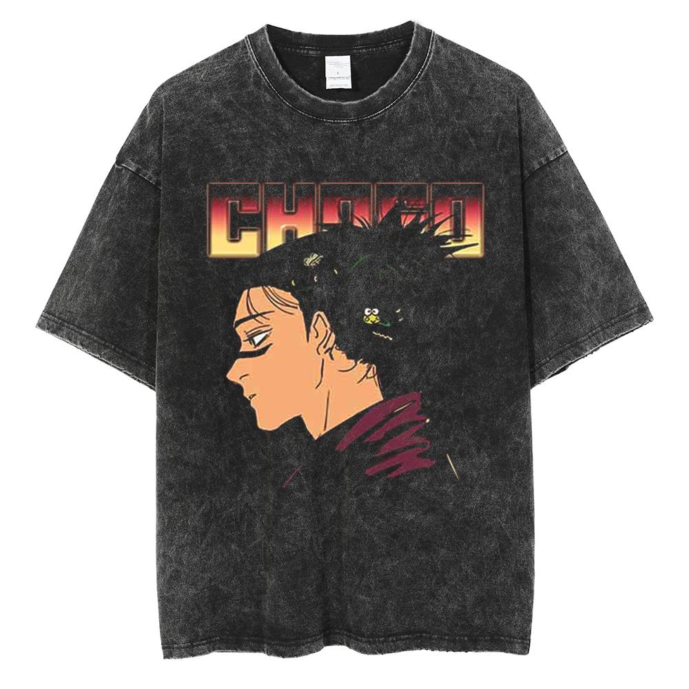 Anime Jujutsu Kaisen Print T Shirt Men Summer Zenin Maki Streetwear Tshirt Oversized Vintage Washed Short Sleeve Casual Tshirt