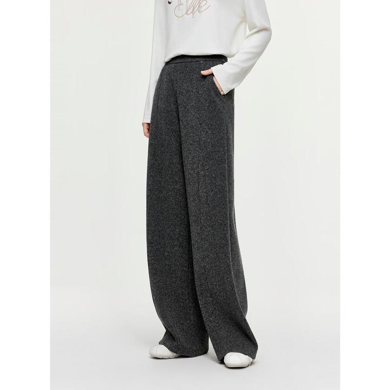 ELLE Women's High-Waisted Knitted Casual Wool-Blend Banana Pants